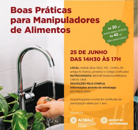 Curso de Boas Práticas para manipuladores de alimentos está com as inscrições abertas em Balneário Camboriú